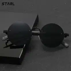 A719 STARL Retro Round Frame Glasses With Wood Grain Legs
