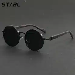Alternative view of A719 STARL Retro Round Frame Glasses With Wood Grain Legs