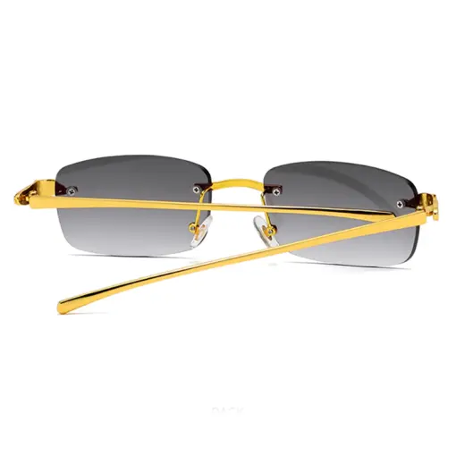 A877 Gold Frame Gray Lens Rimless Luxury Trend Edition Sunglasses - Image 2