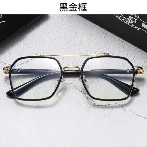 A888 Black & Golden Frame Geometric Premium Eyeglasses - Image 3