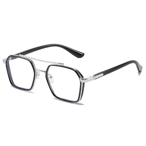A889 Black & Silver Frame Geometric Premium Eyeglasses - Image 2