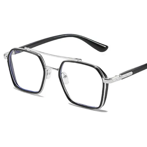 A889 Black & Silver Frame Geometric Premium Eyeglasses - Image 3