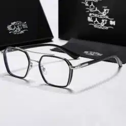 A889 Black & Silver Frame Geometric Premium Eyeglasses