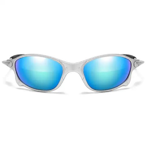 A910 Silver Frame Blue Lens Stylish Premium Sunglasses - Image 2