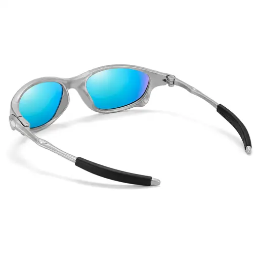 A910 Silver Frame Blue Lens Stylish Premium Sunglasses - Image 4