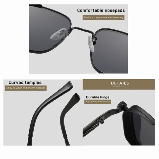 A929 Luxury Black Square Lens Sunglasses For Men - Image 5